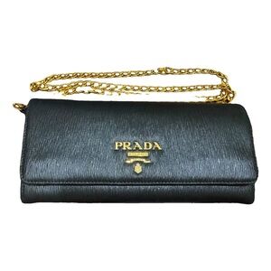 Prada Black Clutch with Gold Chain, wallet on chain